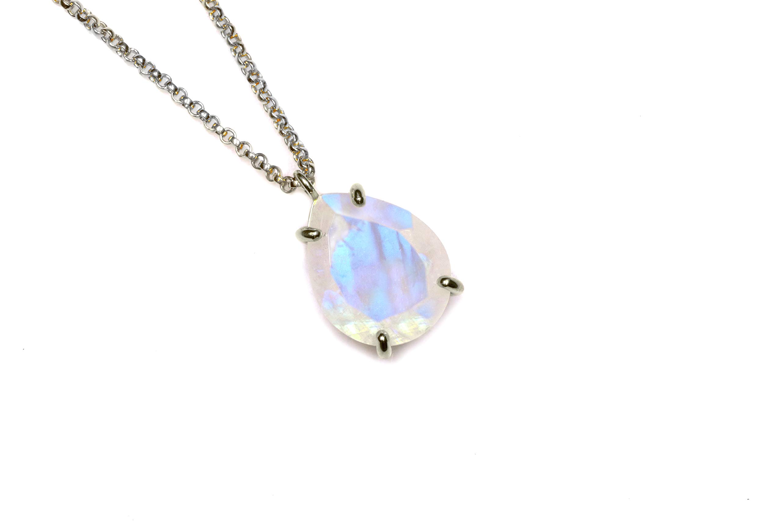 Anemone Schmuck Tropfen Anhänger Natürlichen Mondstein Halskette - Gold Halskette für Frauen - Feiner Schmuck für Besondere Anlässe und Geschenke für Sie - Juni Geburtsstein Halskette - Länge Wählen