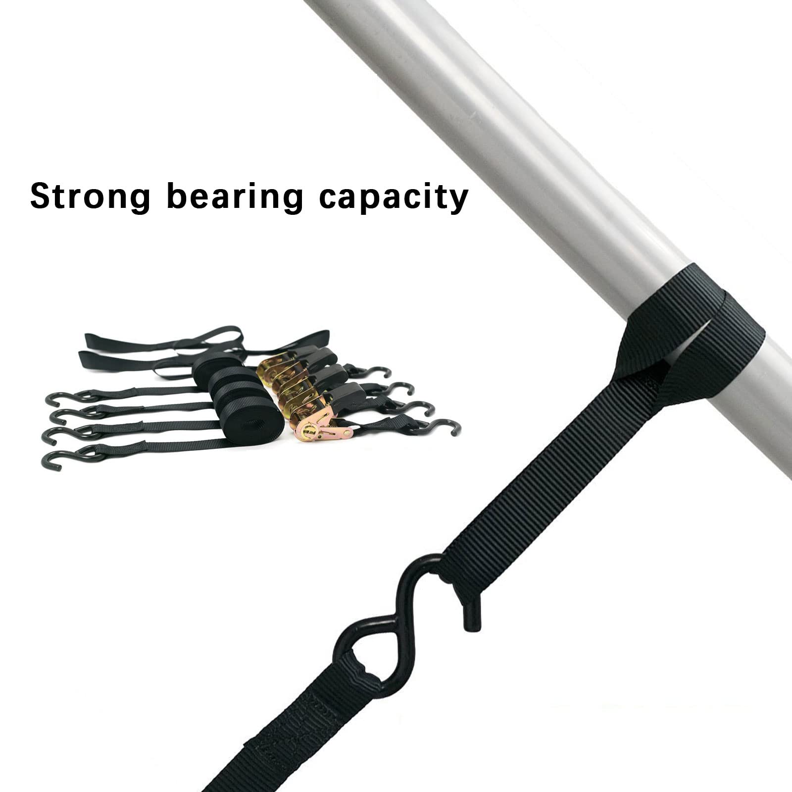 Cinghie di tensionamento con cricchetto e gancio a S, cinghie elastiche regolabili con gancio, cinghie di ancoraggio lunghe, tensori bagagli piatti con ganci in metallo per moto, ATV, rimorchi auto