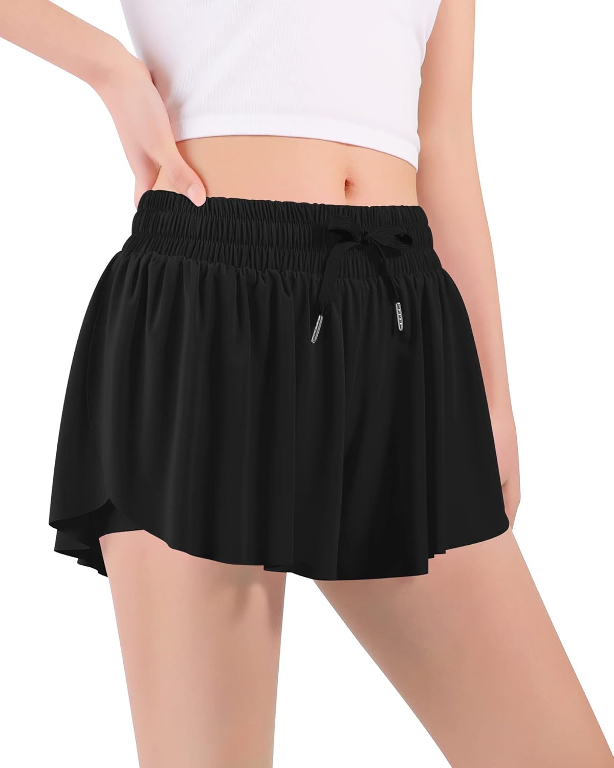 Auranso Girls Butterfly Shorts,Flowy Shorts with Pocket 2-in-1 Athletic Running Gym Preppy Clothes - Image 6