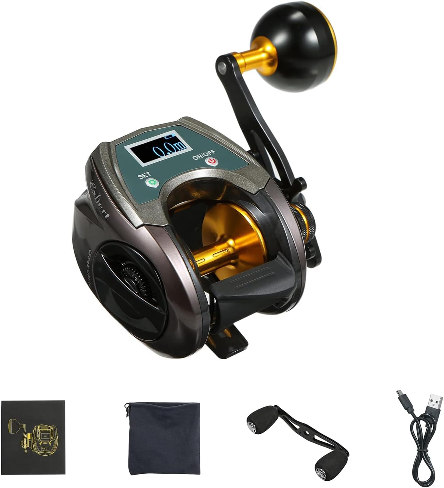 Carrete de Pesca de Fibra de Carbono Recargable por USB Carrete de Pesca eléctrico 9+1BB con Pantalla Alta Velocidad 6.4:1 Relación de Engranaje Sistema de Freno magnético Carrete Giratorio,Left Hand