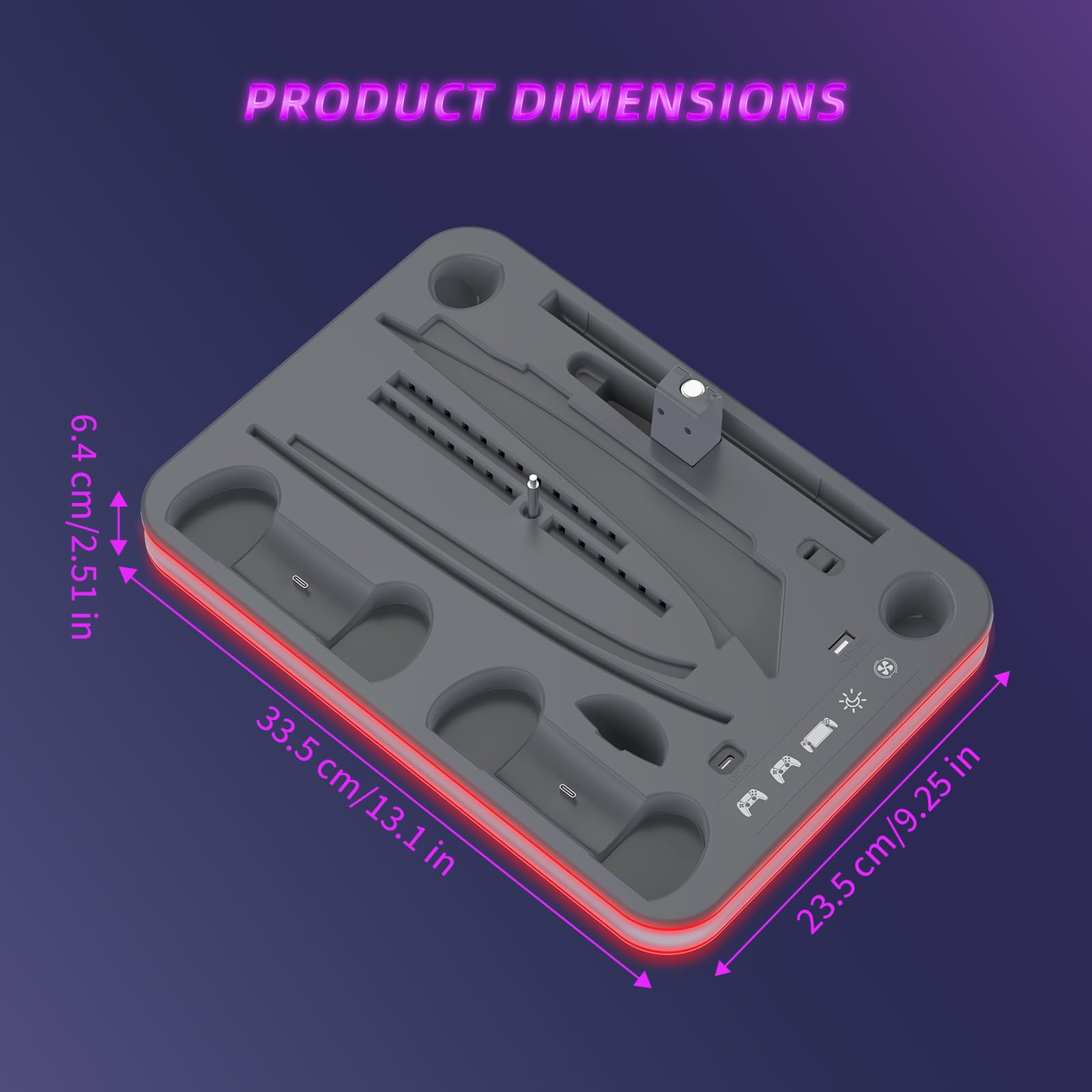 Dock di ricarica compatibile con portale e controller PS, supporto PS5 Pro e stazione di raffreddamento con dock di ricarica LED RGB, controller PS5 Edge, cuffie e supporti per telecomando