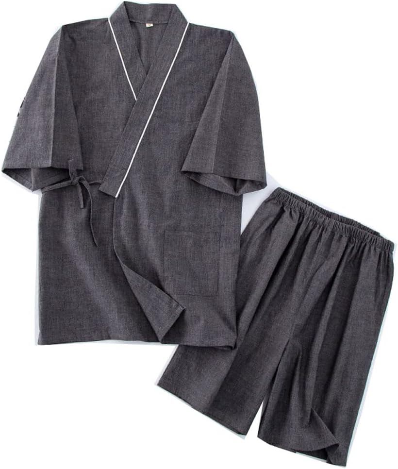 Japanese Kimono Men's Plus Size pajamass Short-sleeved Top and Pants Sleepwear pajamasS SET