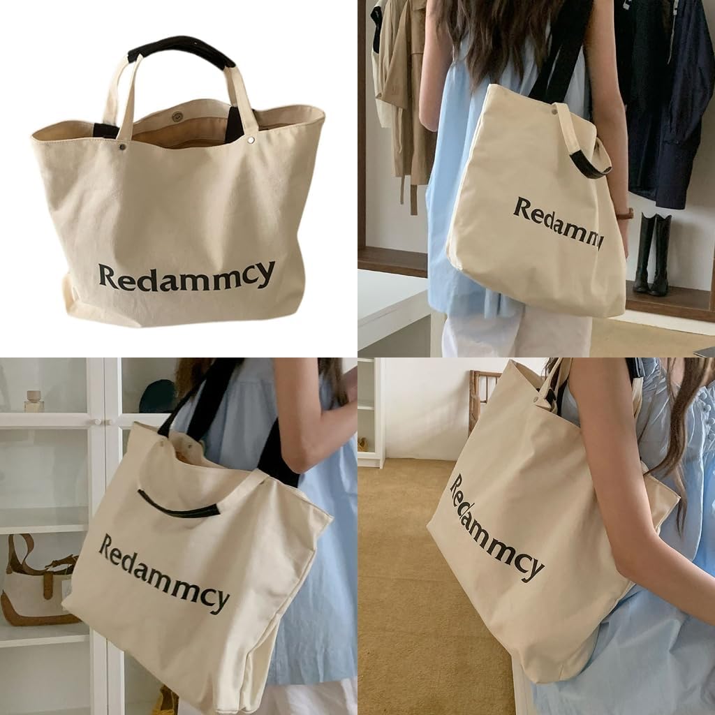 Canvas Handbag with Large Comparment Minimalists Letters Student Shoulder Bag