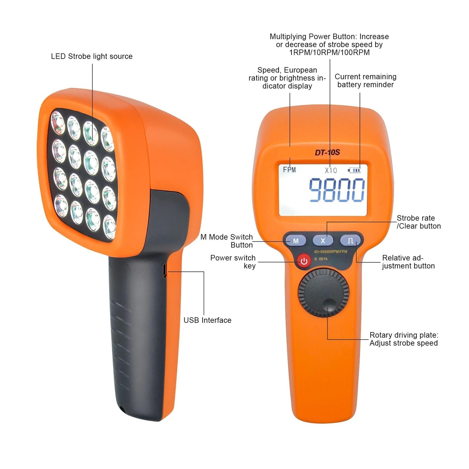 Cyfrowy ręczny stroboskop BT-DT10S LED Flash Strobe obrotomierz bezdotykowy drukowanie przekładni Tester prędkości obrotowej Obserwacja w czasie rzeczywistym