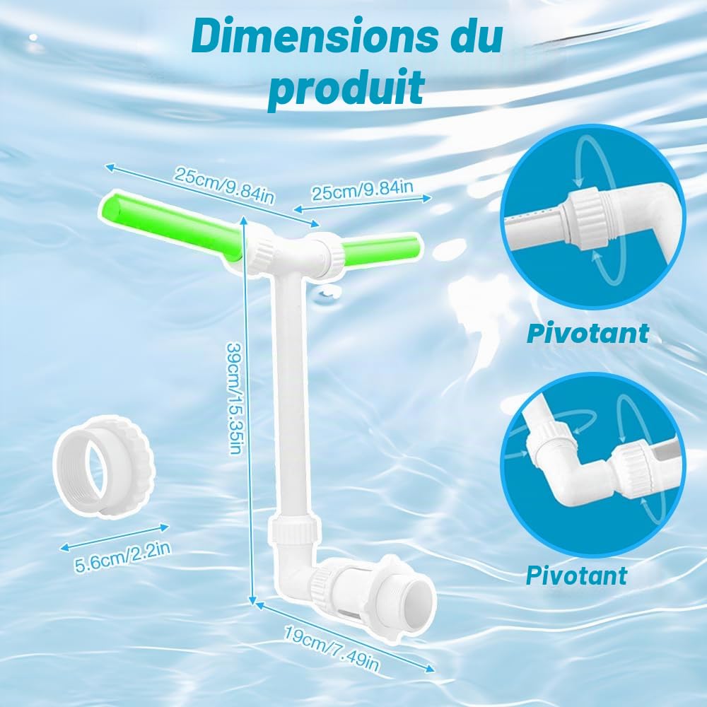 Fontaine de Piscine Cascade à Double Jet avec Arrosage Réglable Haute Pression, Deux TêTes et Connecteur 1,5 in