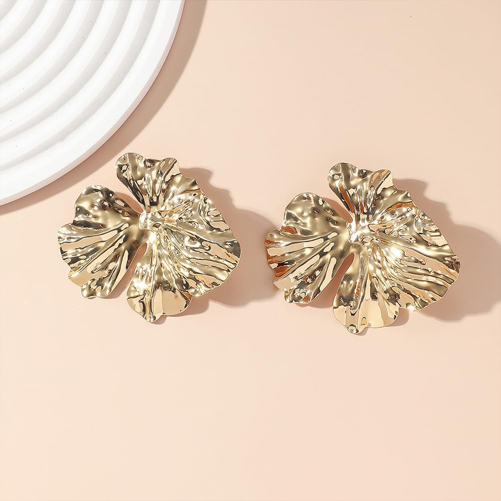 Unique Chunky Gold Large Ginkgo Leaf Flower Stud Earring for Women, Trendy Big Irregular Geometric Floral Earring Boho Party Jewelry Gift Accessories - Image 7