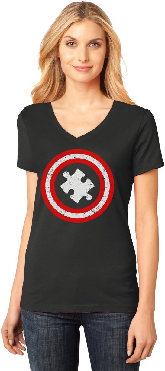Tstars Autism Awareness Shirt - Captain Autism Women's Fitted V-Neck T-Shirt