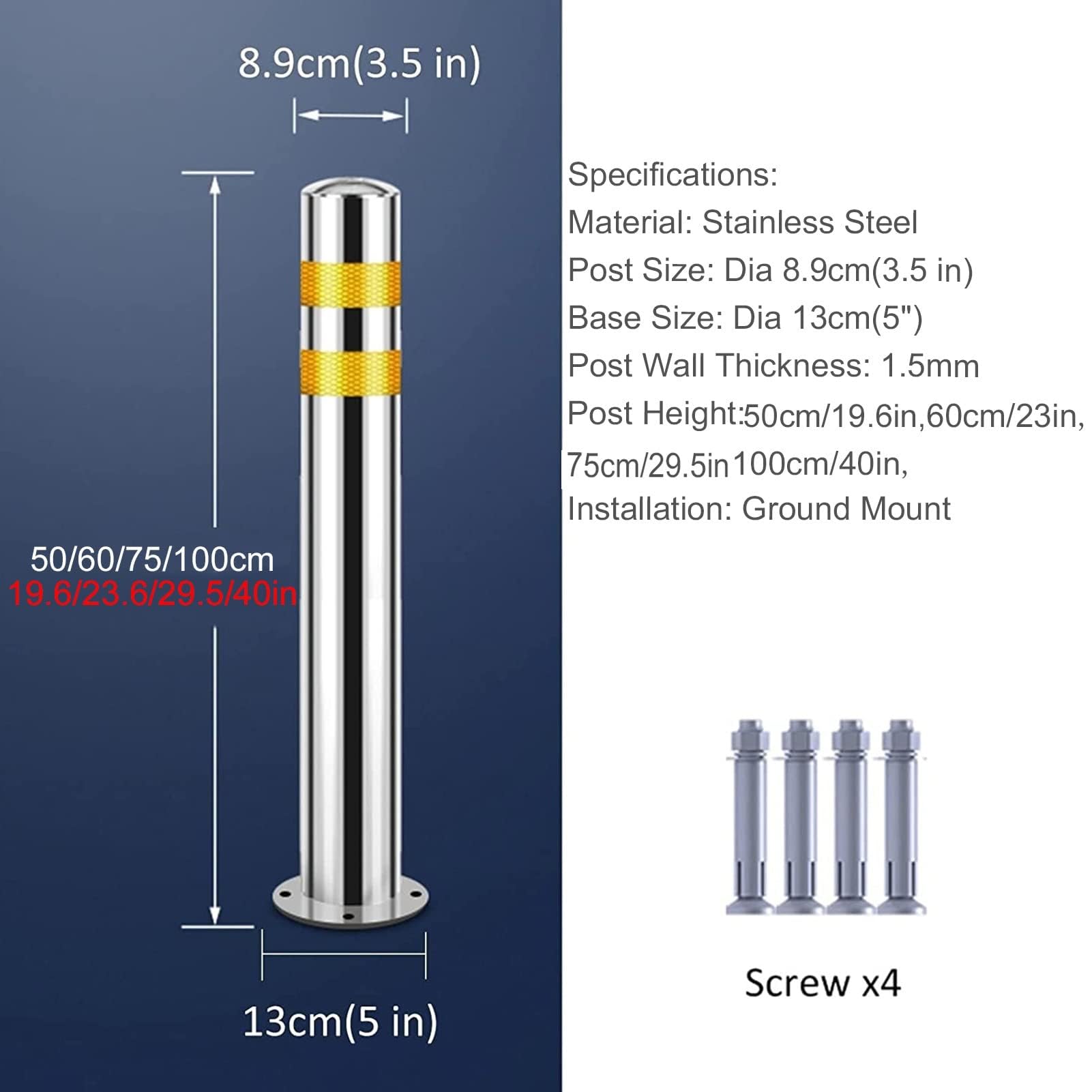 Bolardos de seguridad industrial, postes de seguridad de tráfico para calzadas, barreras de protección al aire libre (paquete de 2, 75 cm), mejora la seguridad vial y el control de acceso
