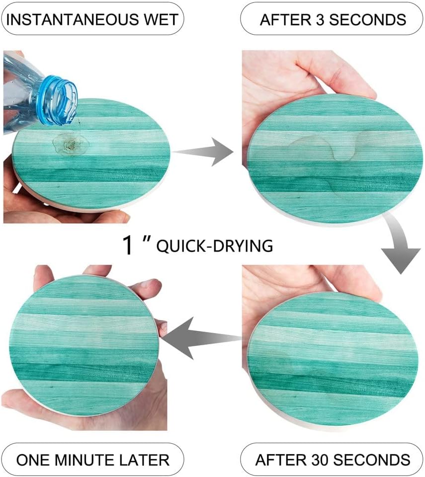 Cyan Plank Stripes Ceramic Coaster Set Kitchen Table Round Placemat Decor Coffee Tea Cup Coasters(4pcs)