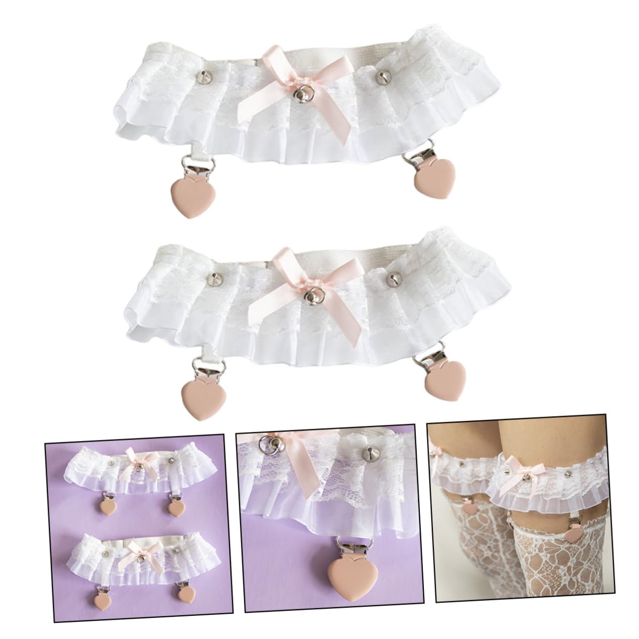 4paare Gartenset Für Damen Verstellbares Strumpfband Mit Clips Elegante Spitze Und Süßem Schleifen-Design Für Hochzeiten Partys Und Besondere Anlässe