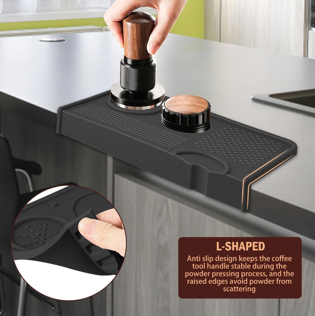 Espresso Tamping Mat Coffee Tamper Mat Food Grade Silicone Tamping Station for Counter Convenient Coffee Tamper Organizer Station for Home Studio Shop Use Espresso Machine Acceessories(Black)