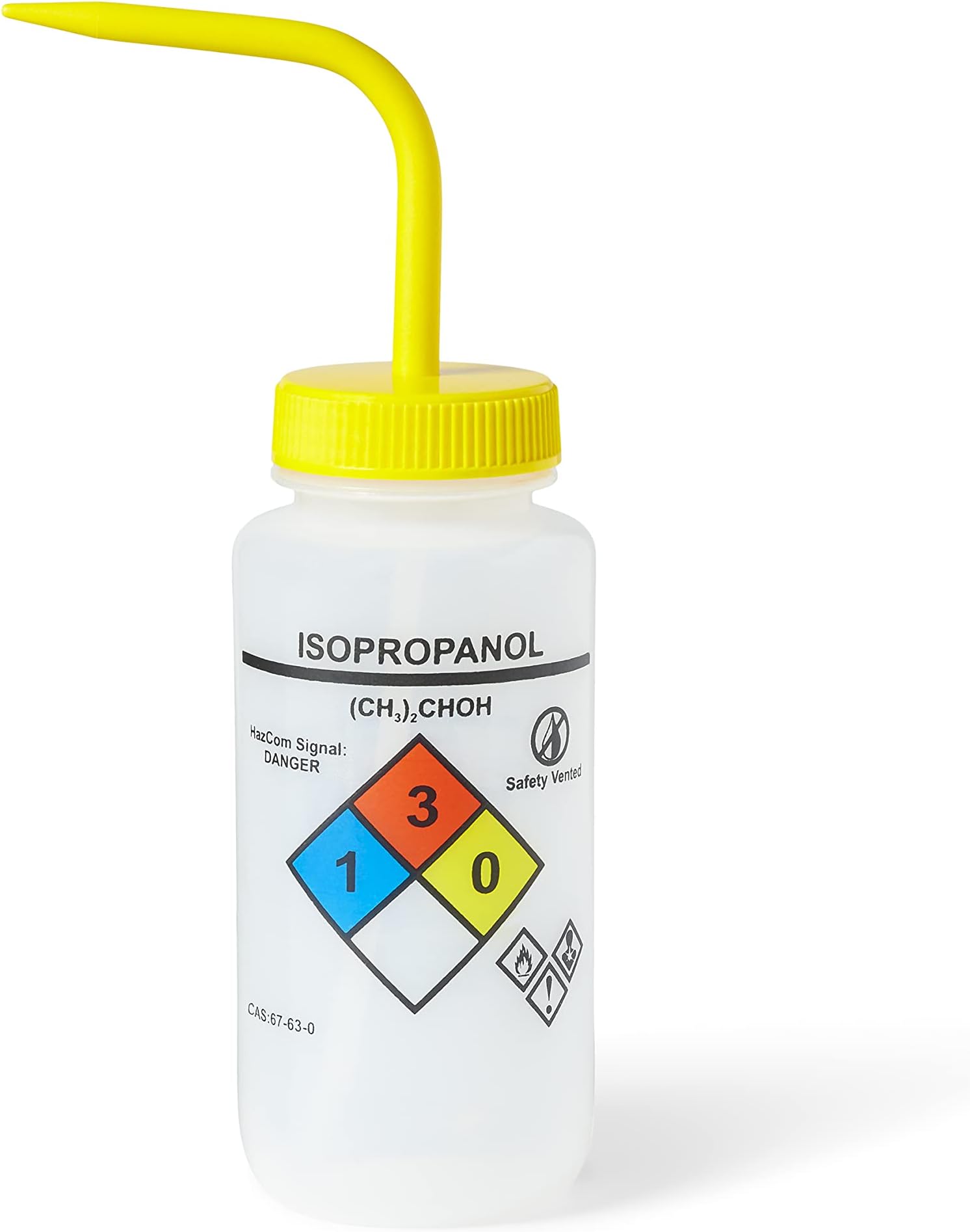 UniSafe™ Laboratory Grade Wide Mouth LDPE Vented Chemical Wash Bottle, Isopropanol, 500mL (16oz), 4-Color, Pack of 6
