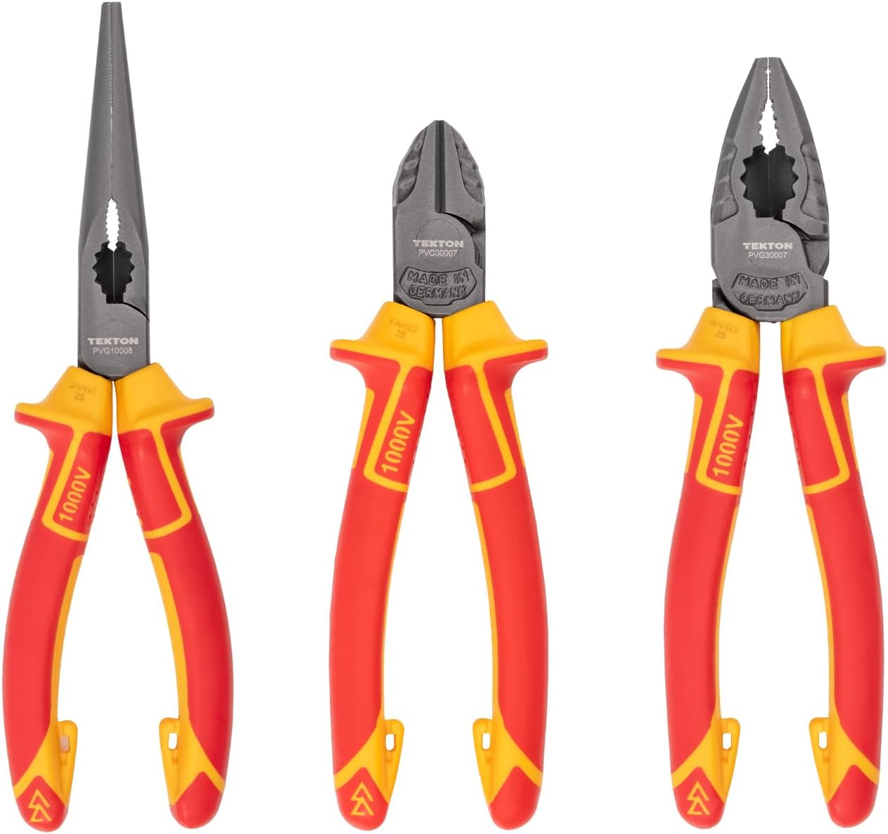 TEKTON Insulated Pliers Set, 3-Piece (Combination, Long Nose, Diagonal Cutting) | PLR90002