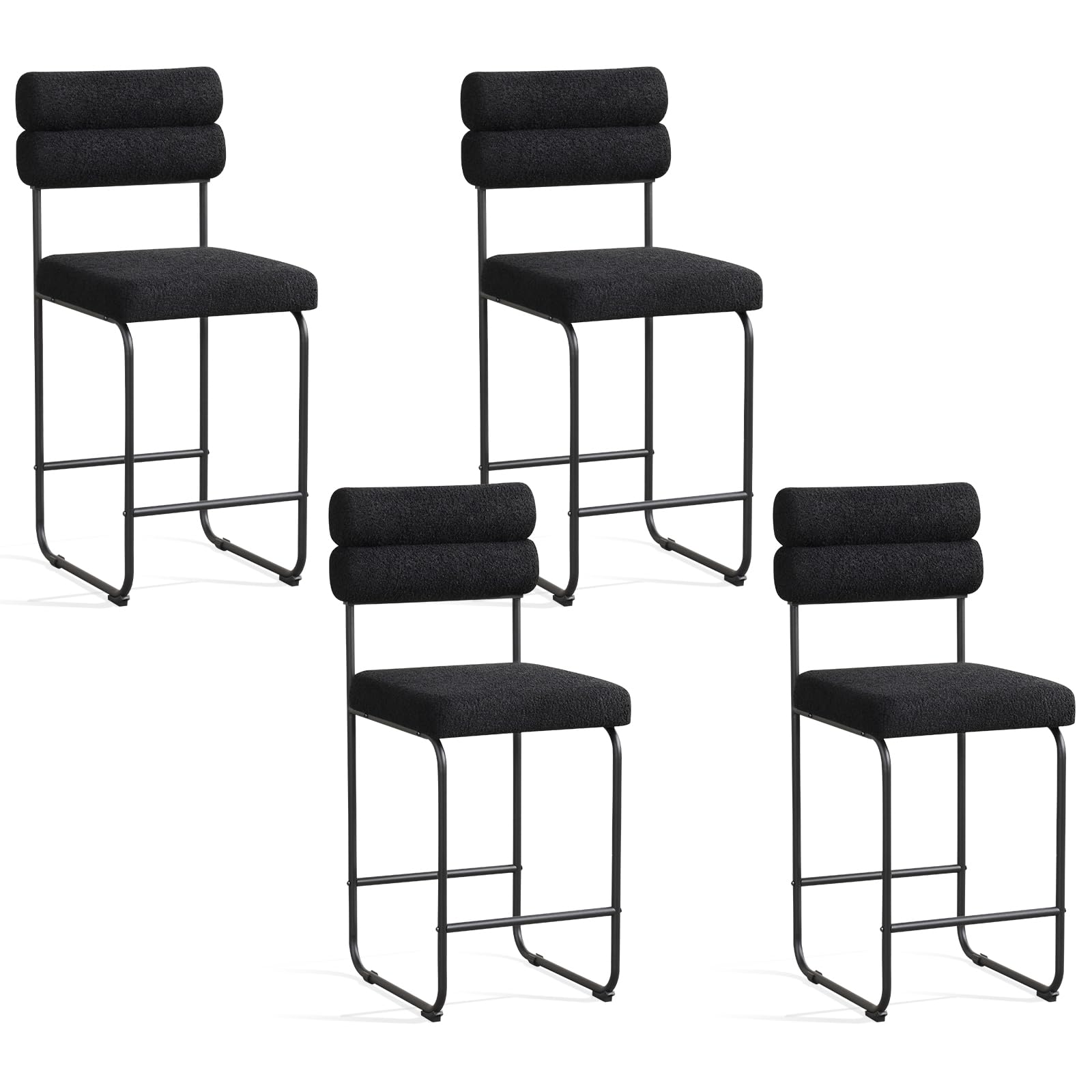 Giantex 26" Counter Height Bar Stools Set of 4, Upholstered Sherpa Bar Chairs with Backs, Metal Frame & Footrest, Modern Teddy Fabric Barstools for