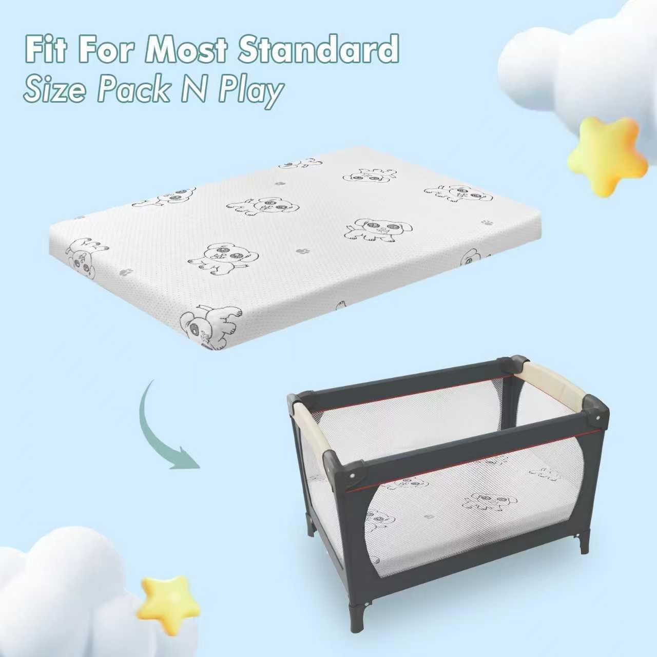 Pack and Play Mattress, 38"x26" Dual Sided Memory Foam Pack N Play Mattresses for Baby Toddler, Breathable Portable Crib Mattress for Pack N Play Playpen with Removale Washable Cover