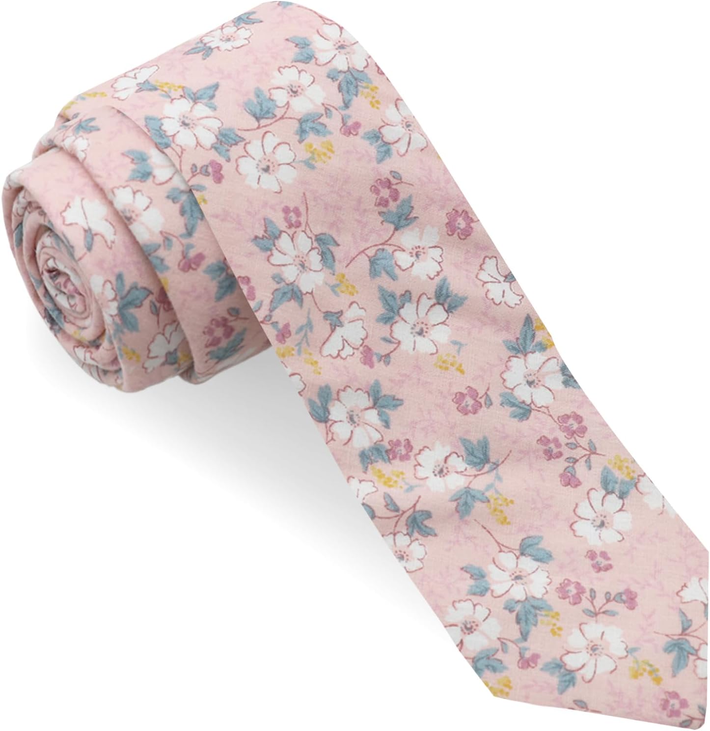 Luckyvestir Ties for Men, Sage Green Cotton Floral Tie 2.76" Flower Printed Men's Neckties for Wedding/Groomsmen/Suit/Party