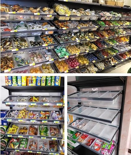 Półka ekspozycyjna do sprzedaży detalicznej, 4-poziomowy dwustronny stalowy stojak do sklepu spożywczego i supermarketów, pojemnik na żywność z plastikowymi pudełkami na przekąski, suszone owoce i
