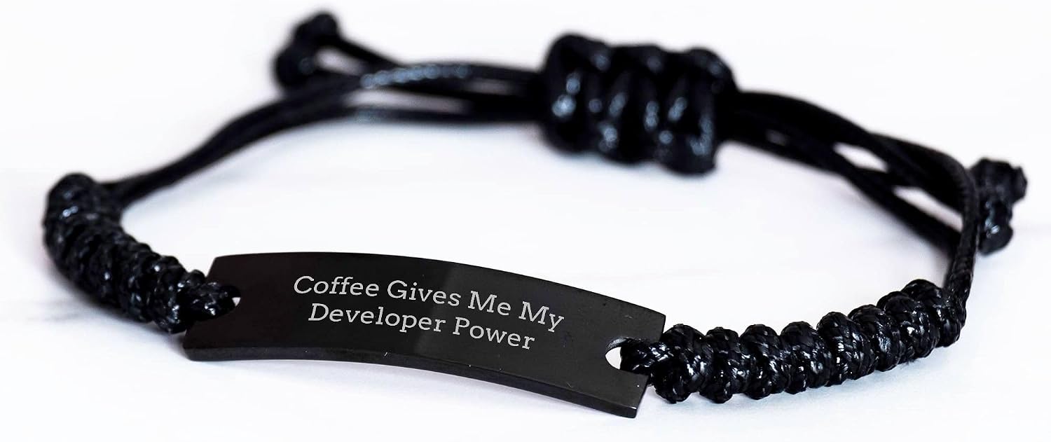 Developer Coffee Power Gift, Adjustable Rope Bracelet, Birthday Unique, Funny Quote, Gifts from Men to Developer, Developer Gifts for Men