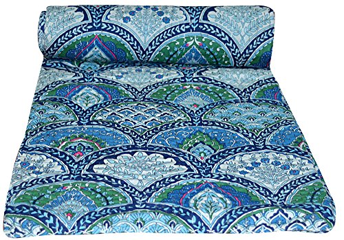 YUVANCRAFTS Indian Handmade Traditional Kantha Quilt Screen Print Cotton Twin Size Quilt Blanket Bedspreads Throw (Ranbo Print)