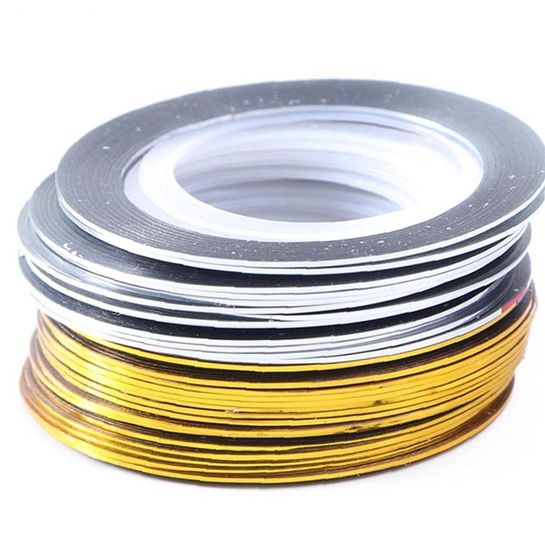 20 Rouleaux Ruban Striping À Ongles, Décalcomanies À Rayures Ligne Stickers À Ongles Bandes Coiffeur pour DIY Nail Art Décorations (Or + Argent)
