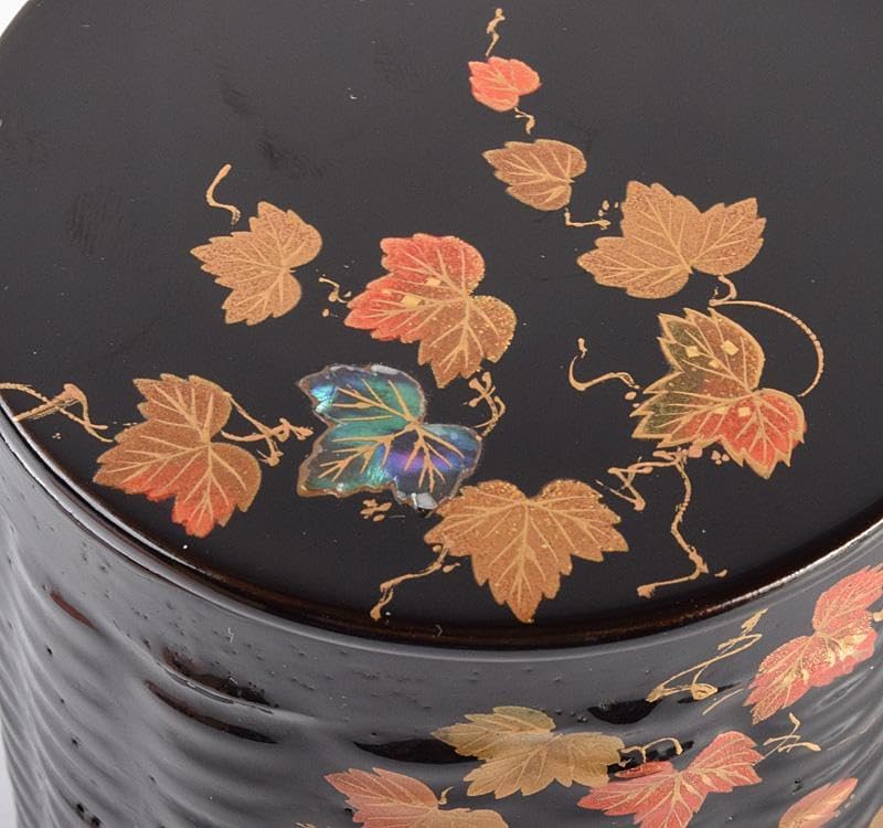 茶道具 白峰作 黒漆 螺鈿装飾 蔦時絵 篭棗 共箱 V R4919 茶道具 白峰作