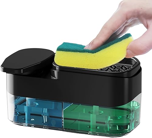 Miniatura 1 de ITAX-WORLD Juego de dispensador de jabón para platos 4 en 1, dispensador de jabón para platos de cocina con soporte de esponja y dispensador de