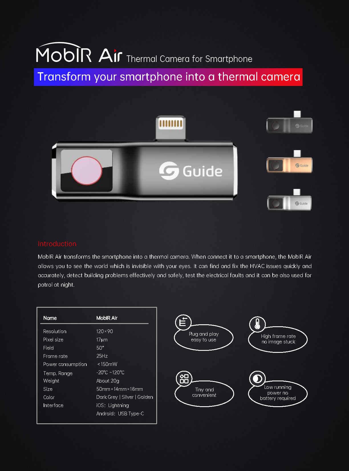 Amazon.co.jp: Guide MobIR Air Thermal Camera for Smartphone 120×90