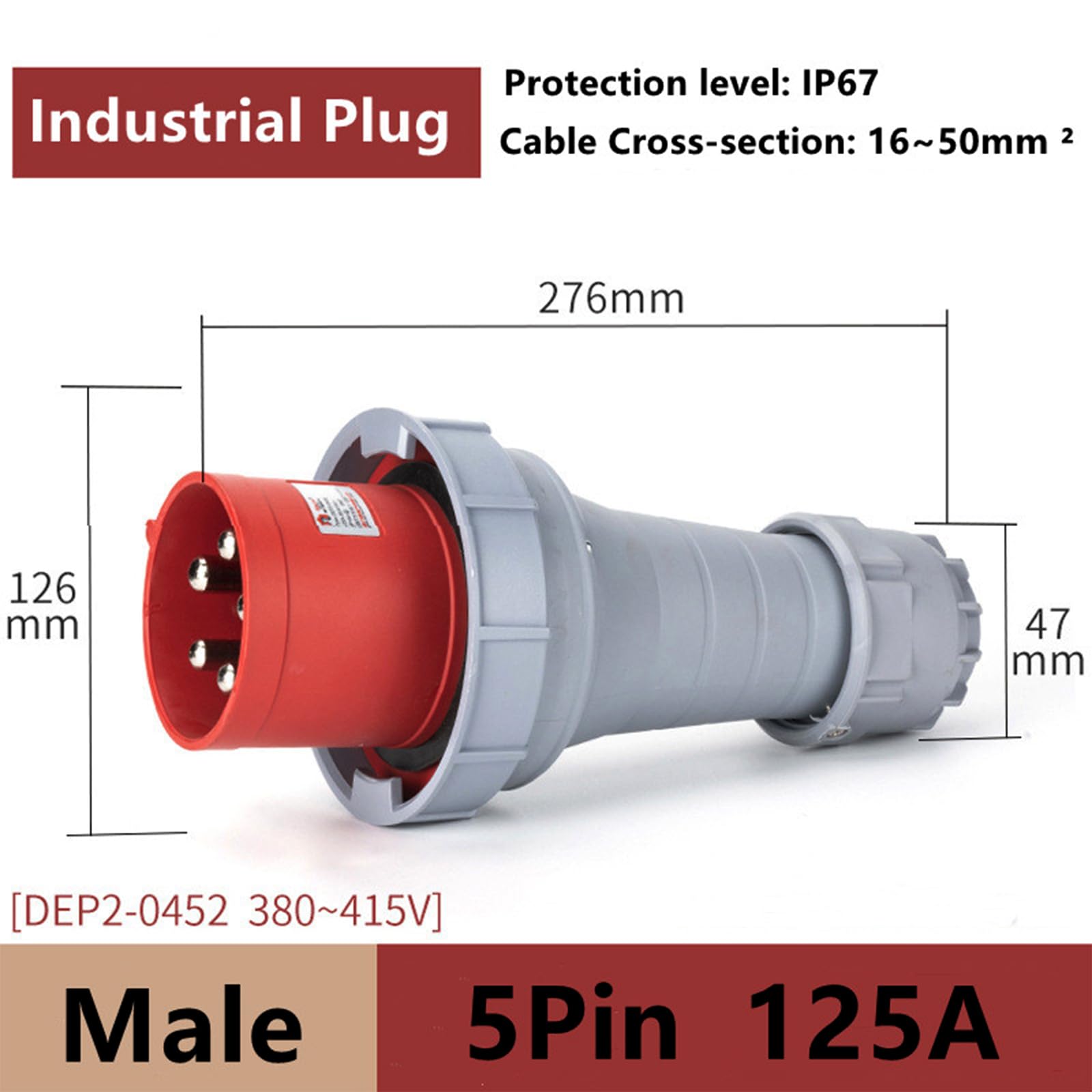 Conector Industrial IEC60309 de 125 A, 380-415 V, 5 Pines, Resistente al Agua IP67