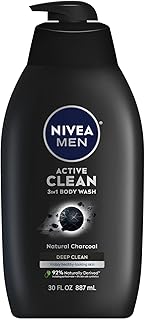 NIVEA Men Active Clean Body Wash with Natural Charcoal for Normal to Oily Skin, 3-in-1 Charcoal Body Wash, Face and Hair,  Price In India