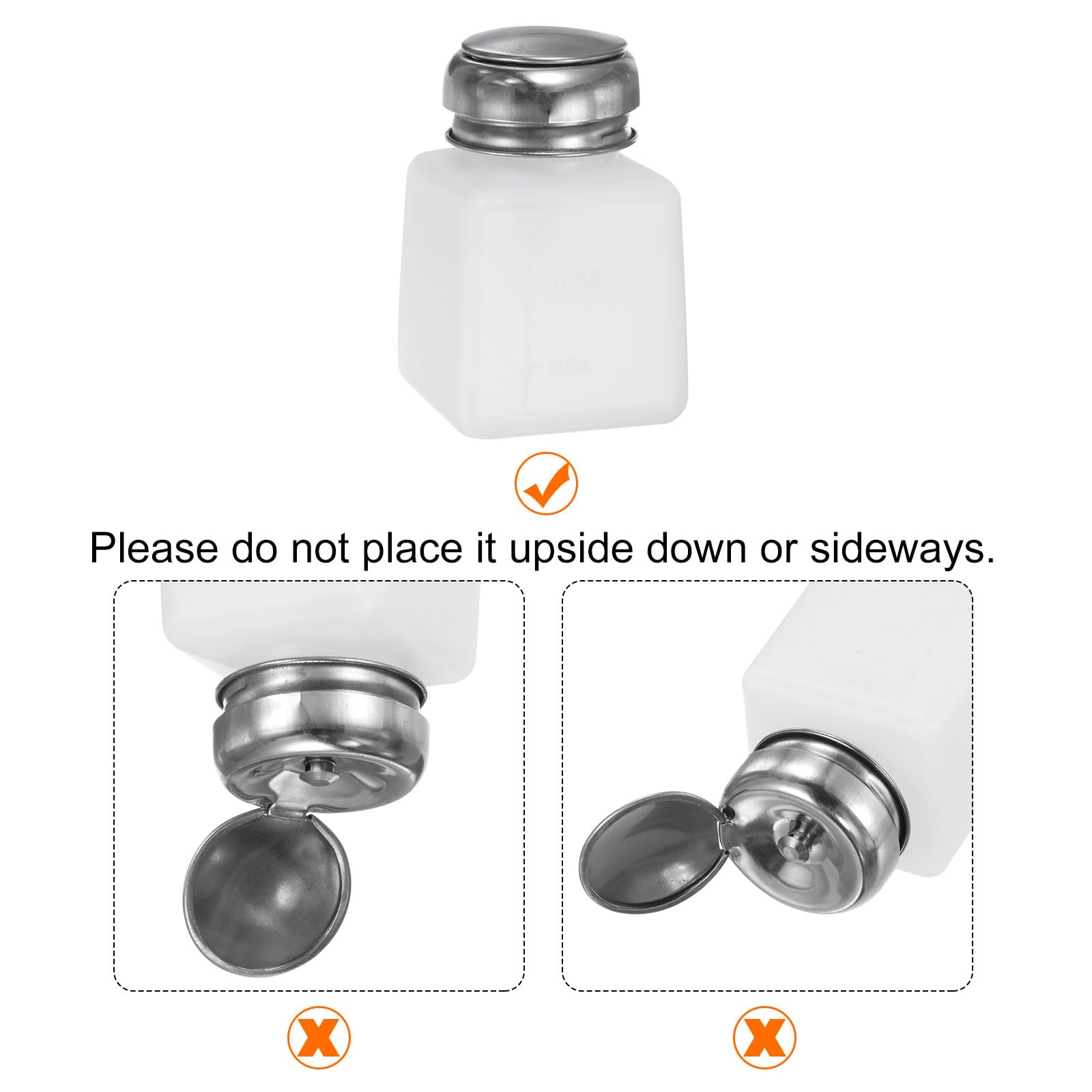 QUARKZMAN 2pz Distributore Alcol Solvente 100ml (3,4oz) Bottiglia Pompa Dispenser Liquido a Pressione con Coperchio in Acciaio Inox Sigillante per Acetone Detergente Rimuovi Smalto, Bianco