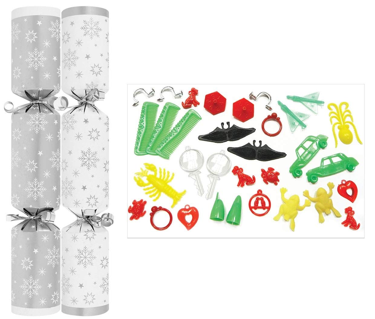 Rammento 100 Christmas Crackers Silver & White Snow Flake Box of 100 Bulk Pack Catering Christmas Crackers 10 inch / 25cm