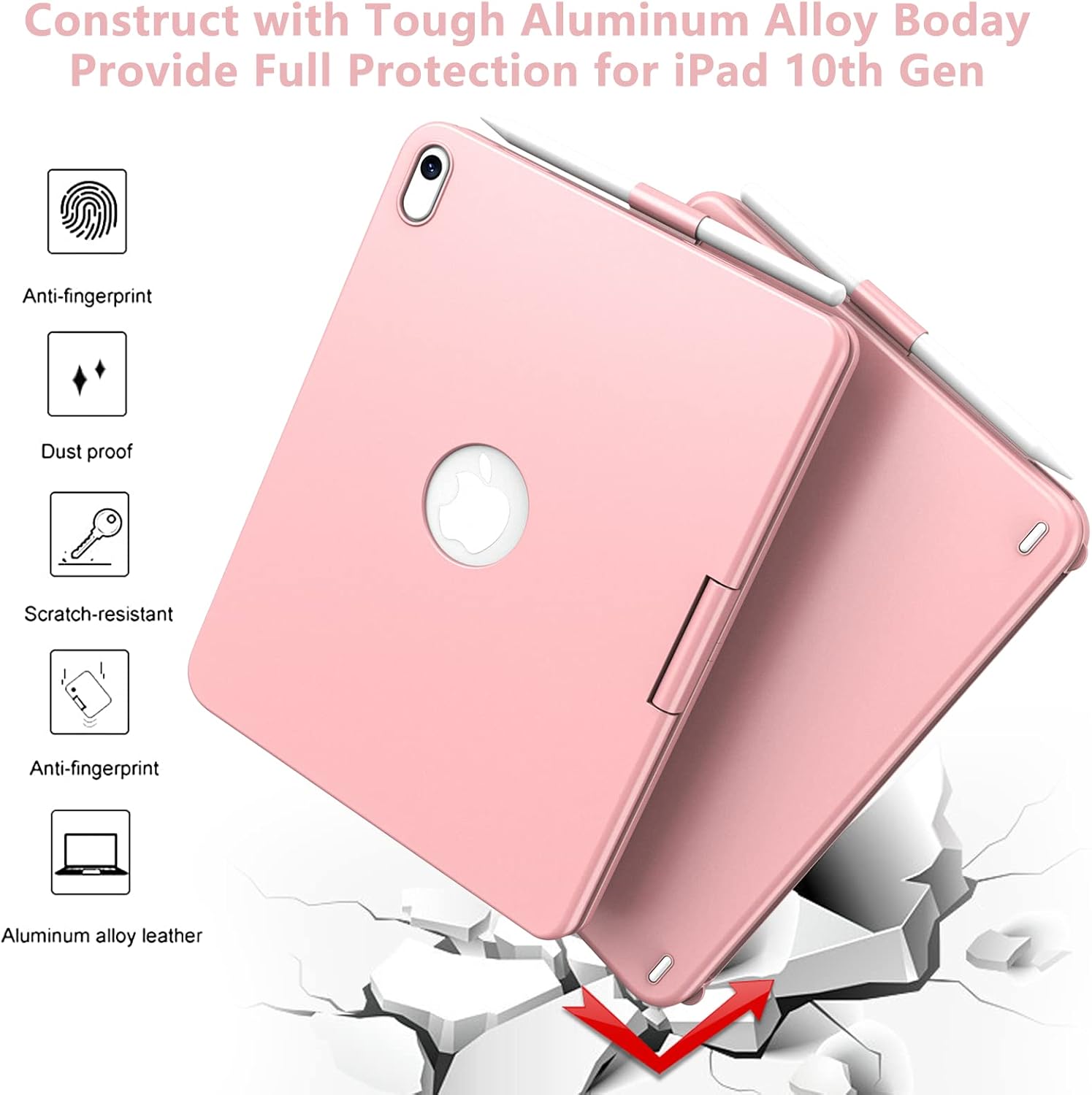 GGH Touch Keyboard Case for iPad (A16) 11th Generation 11 inch 2025&10th Gen 10.9 inch 2022, 360° Rotate for iPad 10th Generation Case with Keyboard with Pencil Holder Rose Gold - Image 4