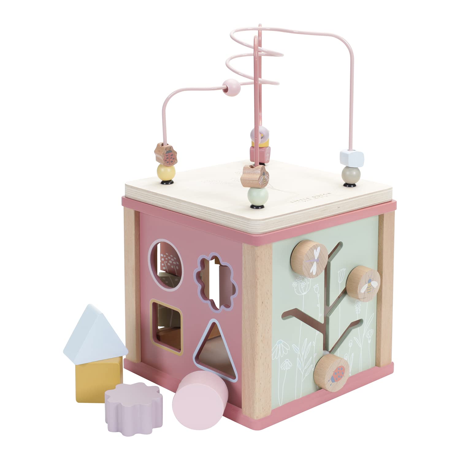 Little Dutch 7114 FSC Holz Aktivitäten-Würfel Motorikschleife - Wild Flowers rosa