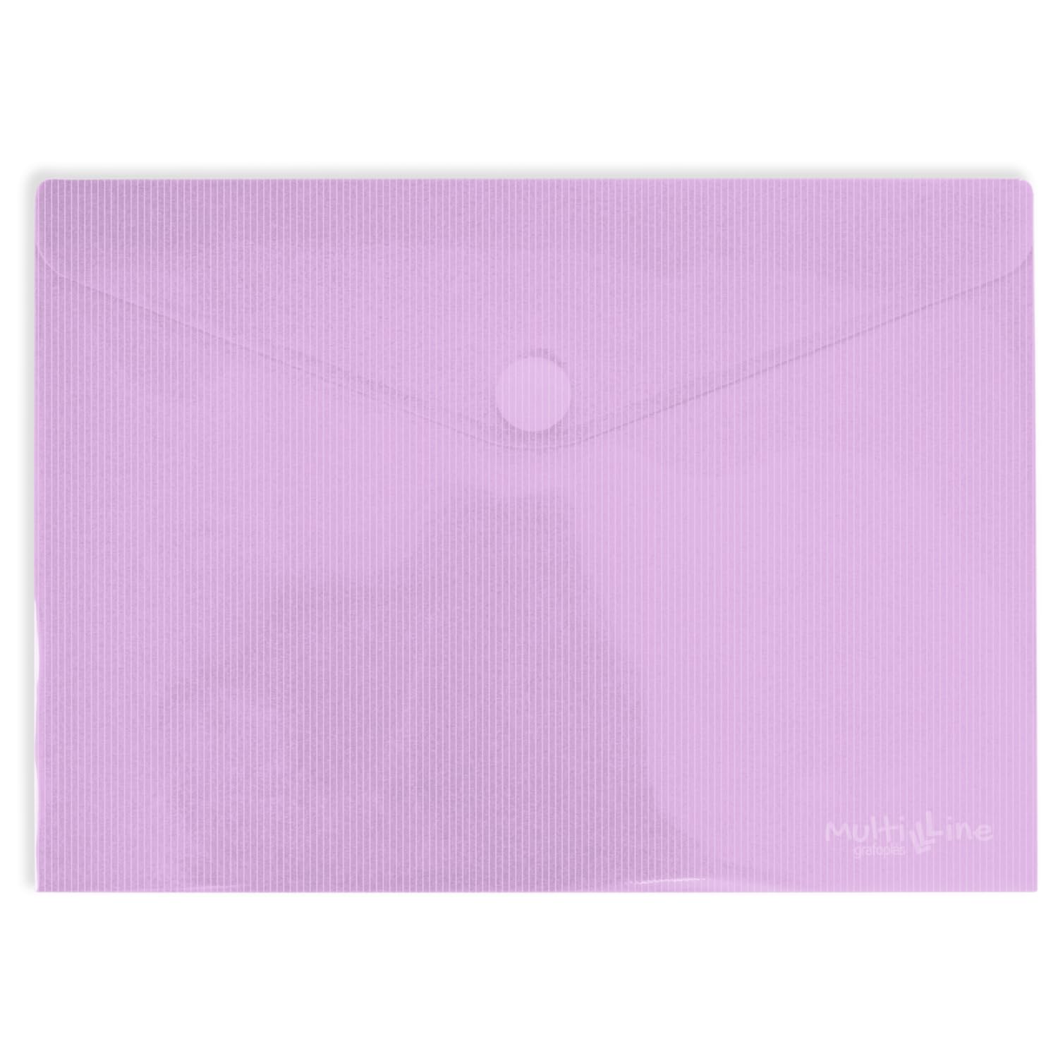 Grafoplás | Pack of 5 A3 Plastic Envelopes Folders | Velcro Closure | Lavender | Multiline | 33.5 x 24 cm | Transparent Striped Crystal Polypropylene | Perfect for Drawings and Large Documents