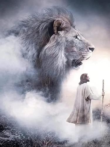 UPABLUNSO Pintura de diamantes Jesús religioso cristiano Jesús León de Judha kit para adultos por números, arte de gemas para decoración de pared