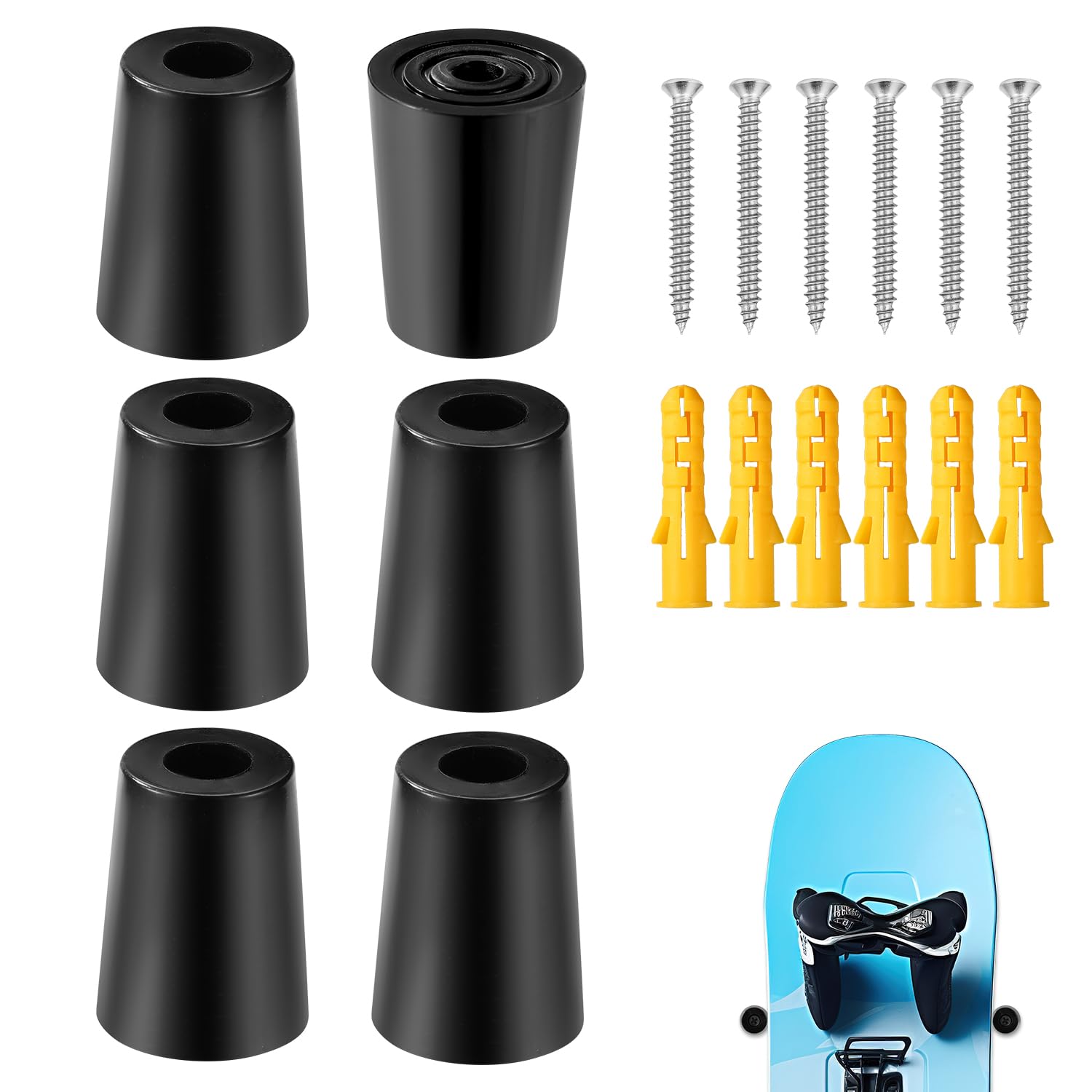 lasuroa 6pz Porta Sci Verticale, Supporto da Parete per Sci con Viti Tasselli di Espansione Porta Snowboard Verticale per Riporre e Mostrare in Modo Sicuro i Tuoi Sci Snowboard(Nero)