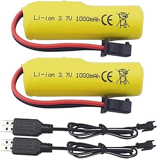 PUOO 2PCS 3.7V 1000mAh Li-ion Battery with USB Charging Cable for 1220A TB202 TB201 TM201 TM202 TC141 DE35 DE38 DE40 DE50 RC Stunt Car RC Remote Control Car RC Rolling Car Spare Batteries