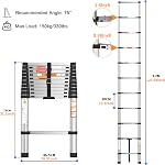 3.2M Telescopic Ladder, 10.5ft Folding Step Ladder Multi-Purpose Extendable Loft Ladder, Stainless Steel Retractable Roof Ladders, Portable Foldable Ladder for Home Garden Office, Anti-Slip