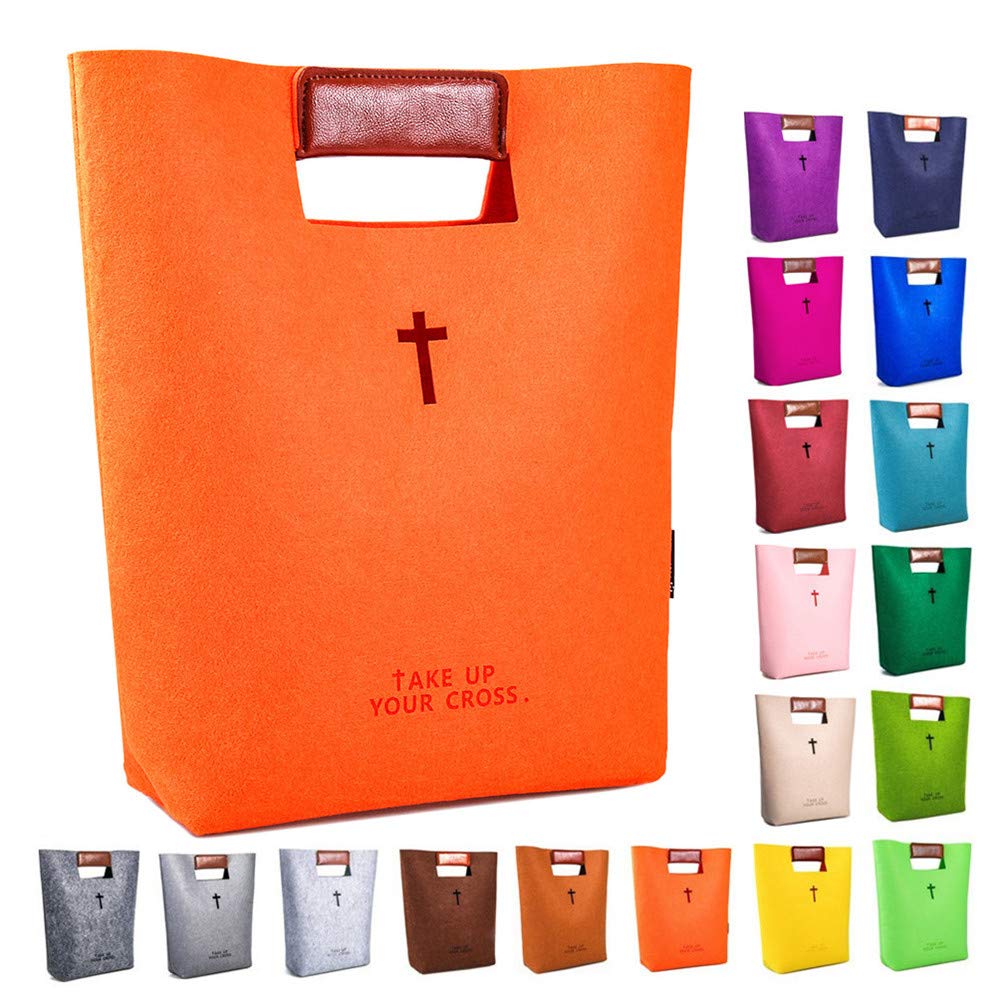 AGAPASS Bible Bag, Bible Carrying Case, Felt Bible Tote, Church Bag, Hollowed Cross Design Bible Covers, Bible Bag for Women Men Bible Study Case, Christian Gift-with Strap Ring