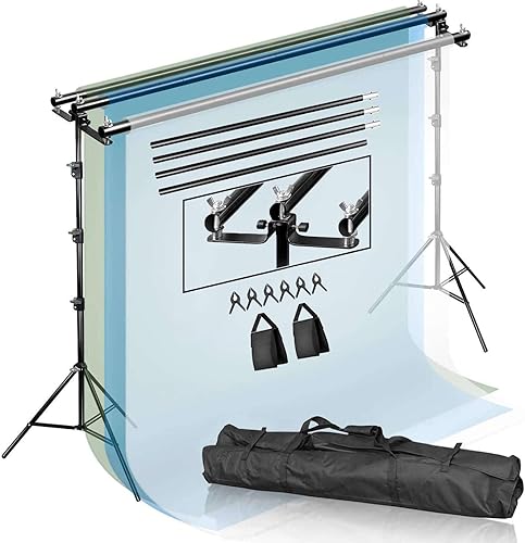 Efavormart - Juego de soporte de fondo ajustable con triple barra transversal de 8 x 10 pies, soporte de fondo de cabina de fotos de metal 3 en 1