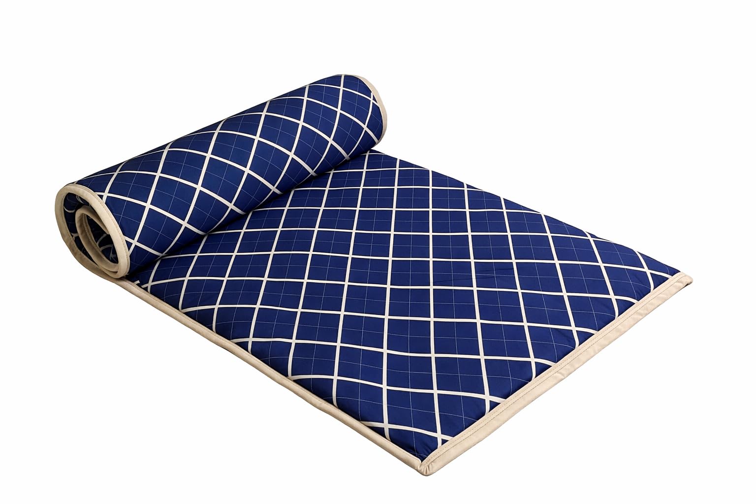 Deevine Craft Foldable Floor Mattress, 3D Navy Blue with White Grid Pattern, 72x35x1 Inches, Single Size, 25mm Thick PU Foam, Portable Roll Up Tatami Mat-image-29