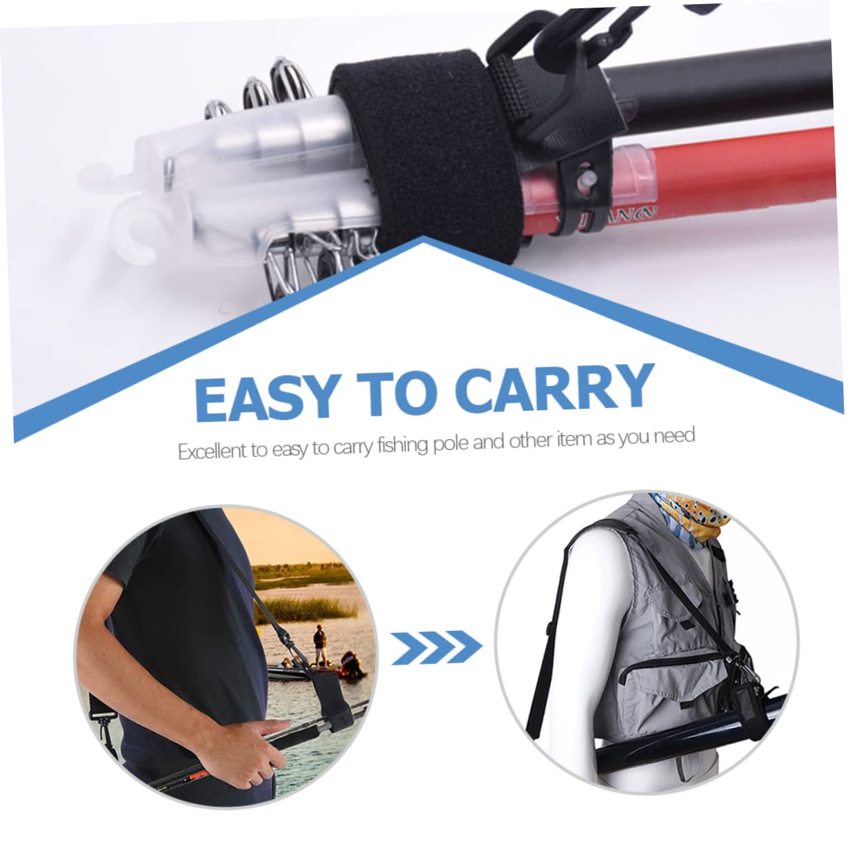 WHAMVOX Fishing Rods Belt Stretchy Fishing Rod Sling Straps Holder Adjustable Comfortable Easy to Carry