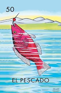 50 El Pescado Fish Loteria Card Mexican Bingo Lottery Cool Fish Poster Aquatic Wall Decor Fish Pictures Wall Art Underwater Picture of Fish for Wall Wildlife Cool Wall Art Print Poster 24x36