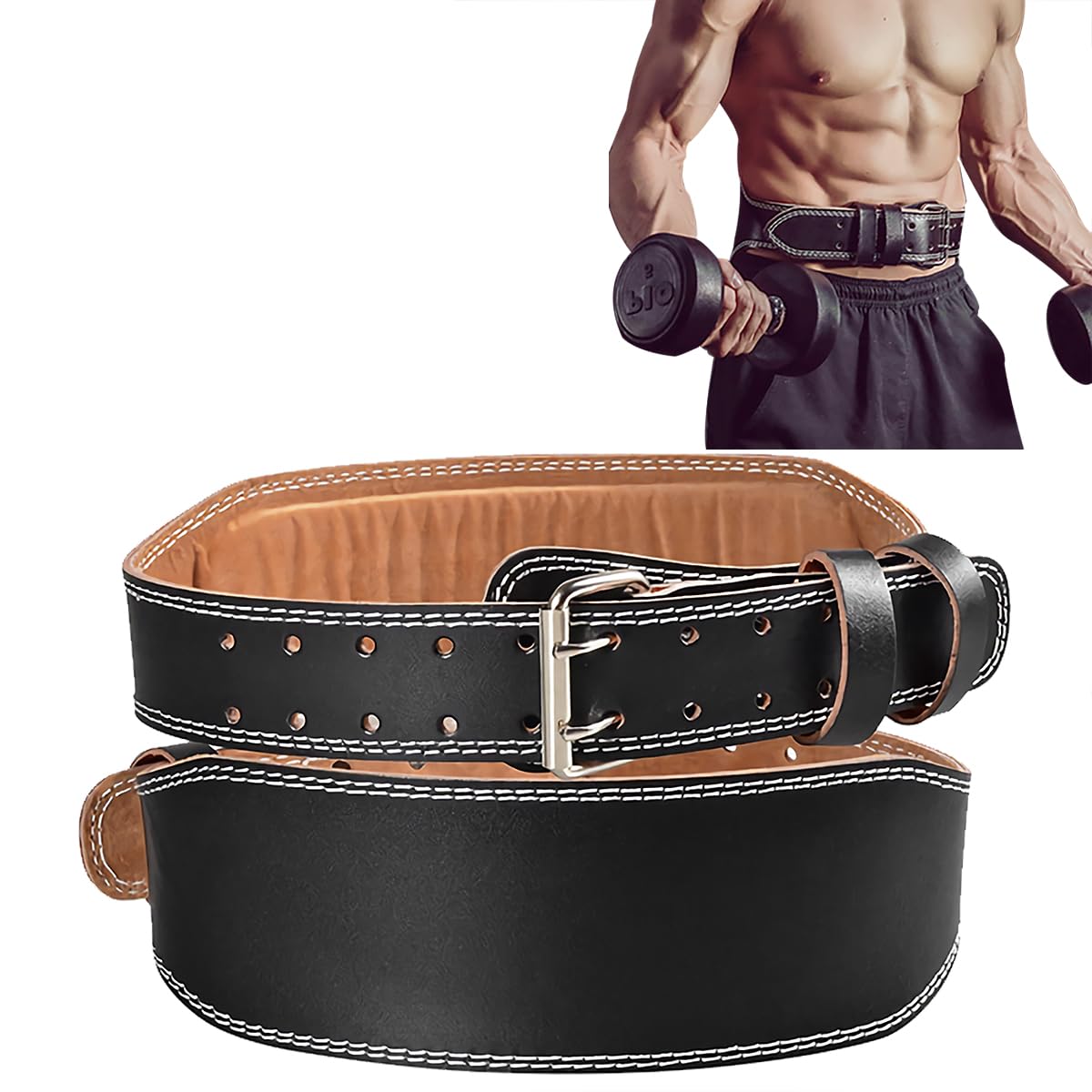 Weight Lifting Belt - Leather Powerlifting Workout Gym Belt With Adjustable Buckle & Pad for Heavy Duty Deadlift, Lumbar Back Support, Squats, Muscle Power Functional Support for Men Women