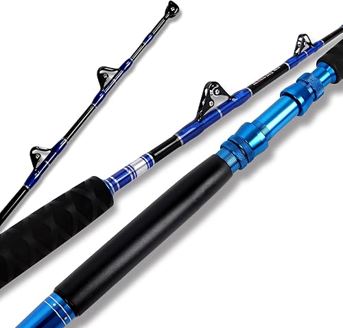 Fiblink 2-Piece Saltwater Offshore Heavy Bent/Straight Butt Trolling Rod Fishing Roller Rod Conventional Boat Deep Sea Fishing Pole