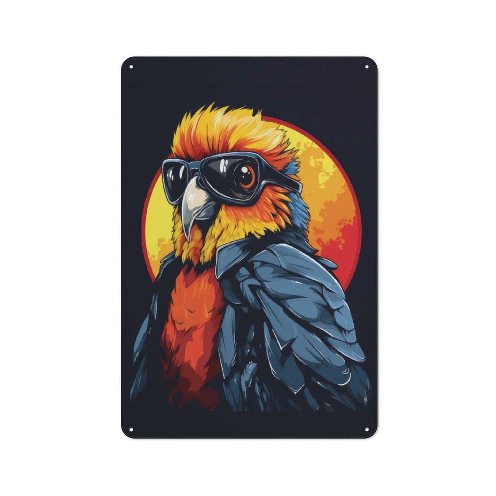 Junmoney Retro Parrot In Sunglasses Retro Metal Sign 30X20cm For Garage Wall, For Home Interiors And Metal Sign Collectors