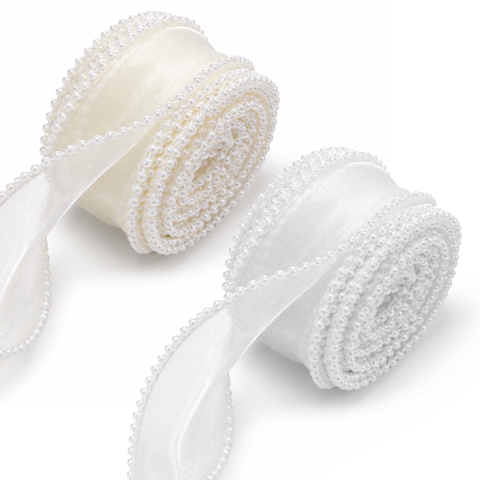 9M Organza Ribbon with Pearl Edge, 4cm Wide Pearl Edge Ribbon