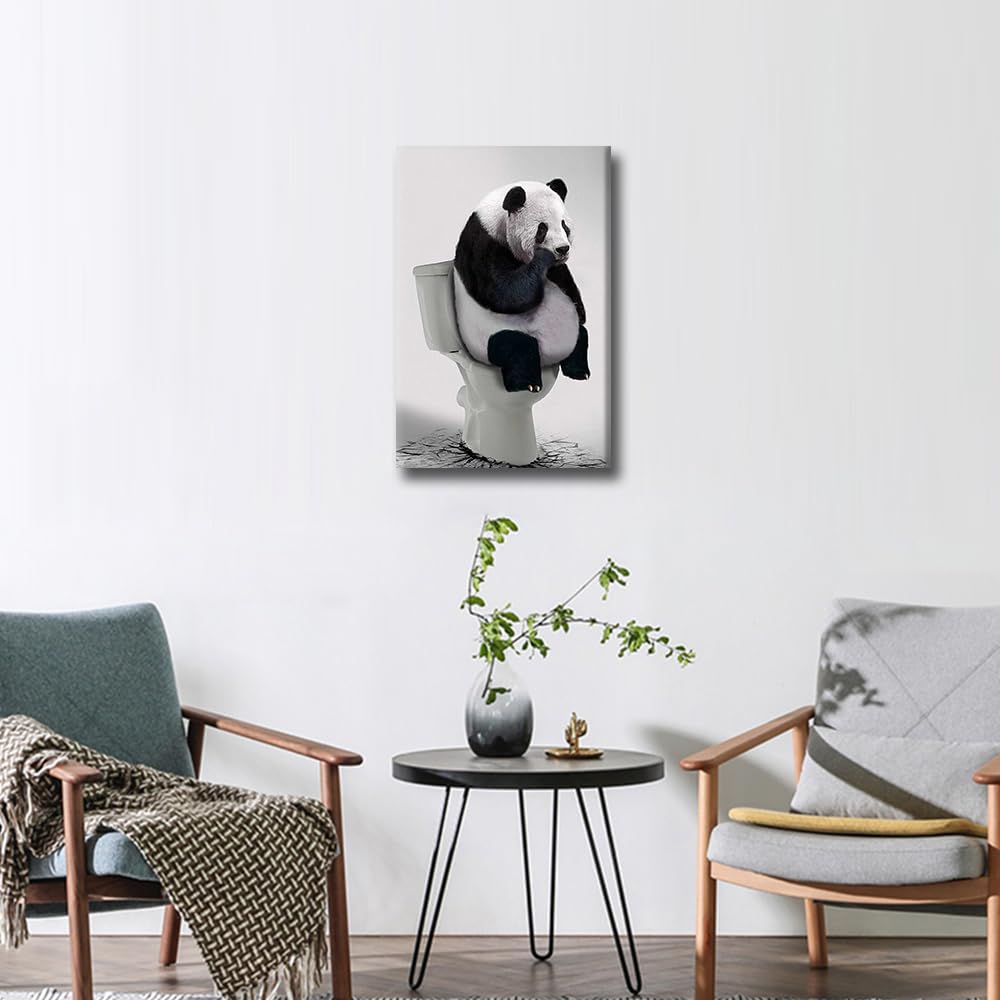 Bathroom Wall Decor Canvas Framed Panda Poster Decor Panda on The Toilet Home Wall Art Bathtub Accessories Farmhouse Wall Decor Ready to Hang - Image 3