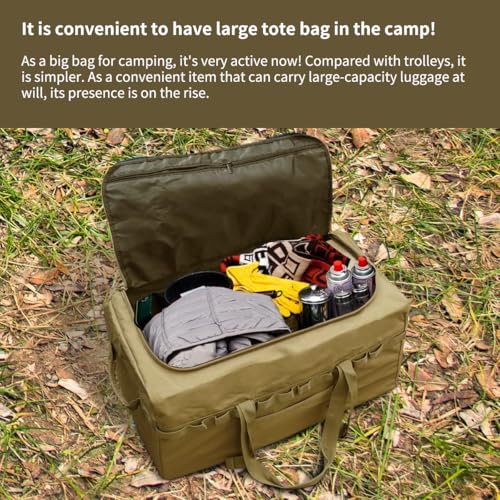 Large Military Duffle Bag Tactical Camping Storage Utility Tote Bag Camping Kitchen Organizer with Deployment Cargo Bag Travel Sports Equipment (Khaki, Medium 25.59"x13.78"x13.78")3