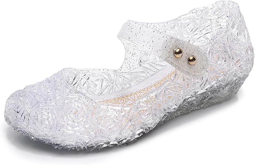 Frozen Inspired Elsa Flats Mary Jane Dance Party Cosplay Jelly Shoes, Snow Queen Princess Birthday Sandals for Little Girls, Toddler